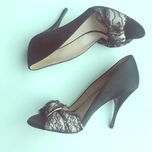 Bruno Frisoni satin and lace evening pumps
